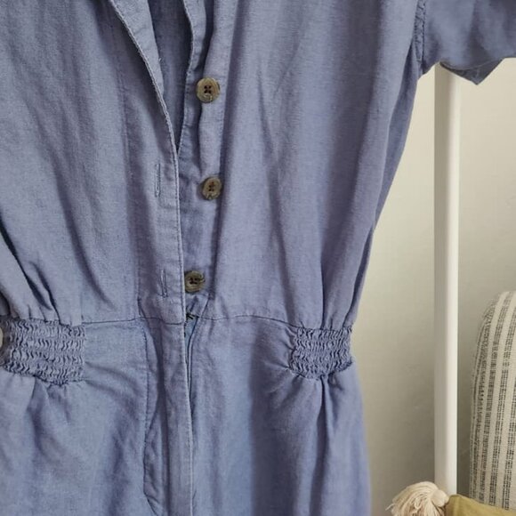 Onia Chambray Romper S/P Blue Button Front Smocked Waist Resort - Picture 4 of 8